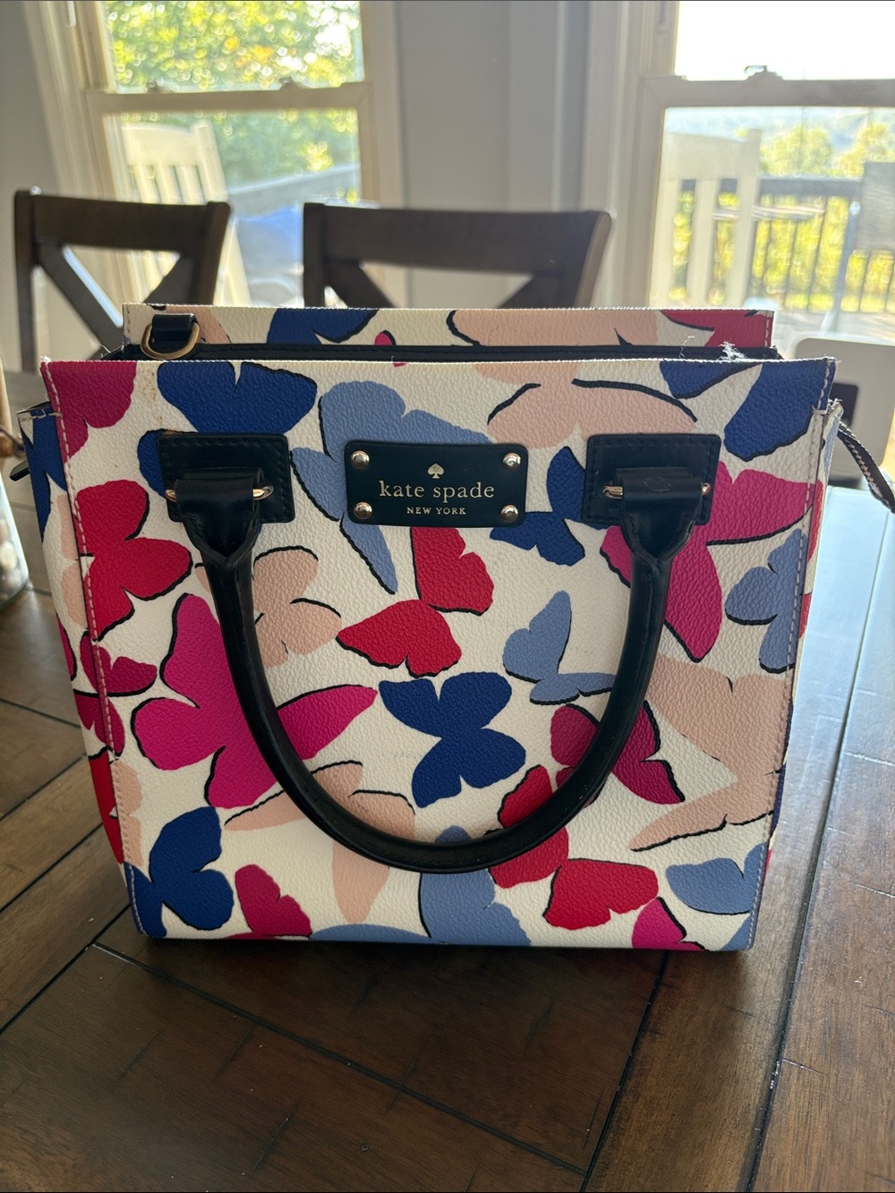 kate spade Floral Butterfly Satchel - Pink, Blue & Cream